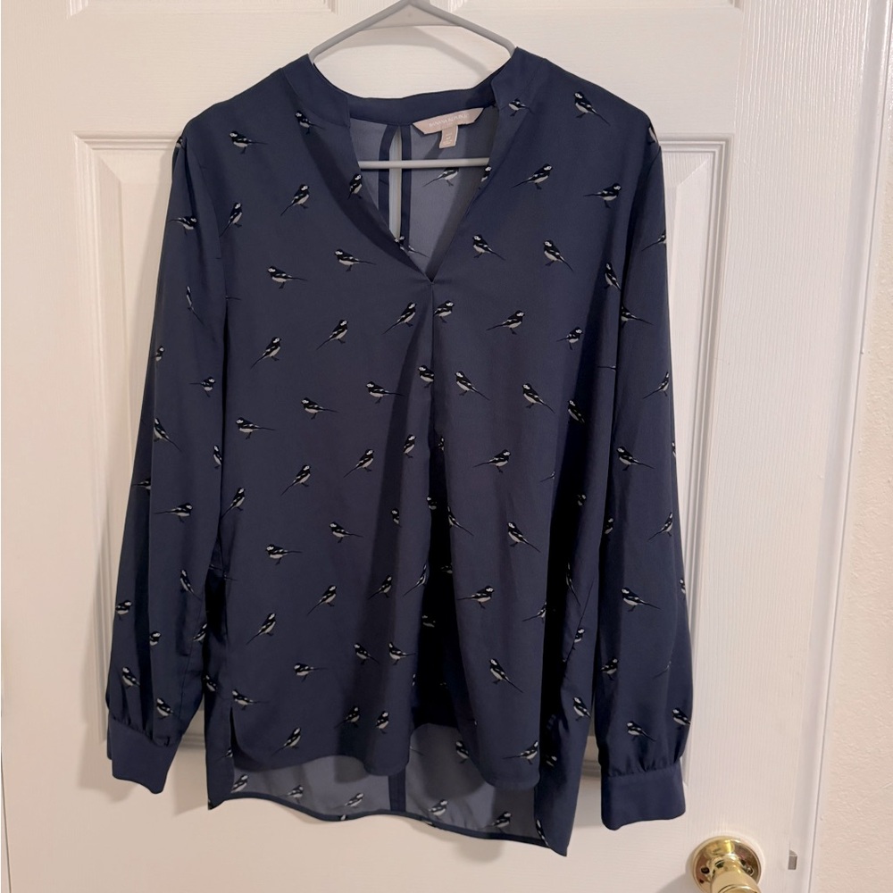 Banana Republic Navy Bird Blouse